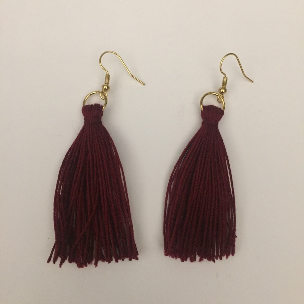 Maroon with Gold Tassel Earrings